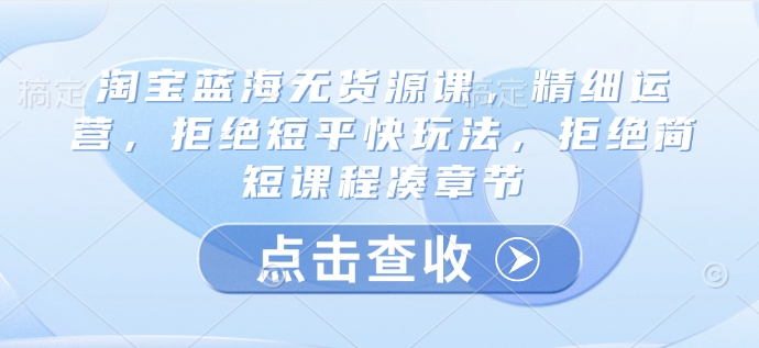 淘宝蓝海无货源课，精细运营，拒绝短平快玩法，拒绝简短课程凑章节-优优网创